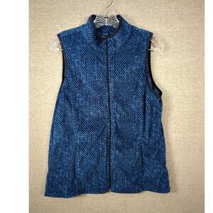 Fleece Vest Women's Basic Edition Full Zip Soft Blue Chevron Pattern Size Medium